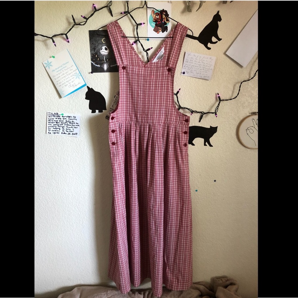 VINTAGE Red & White Checked Overall Dress